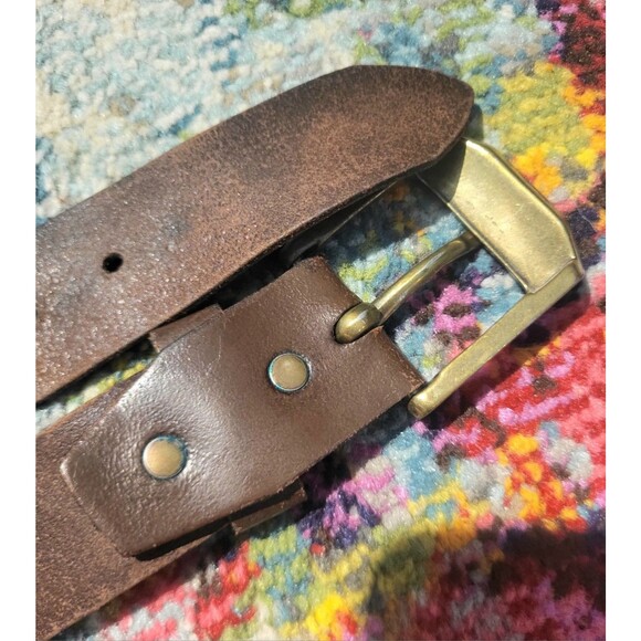 Vintage Y2k Levis Brass Buckle Distressed Italian Leather Brown Boho Western M - Picture 7 of 9